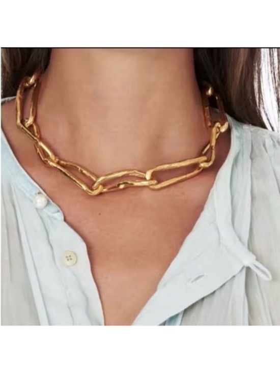 Boutique Jewelry - NEW 18k GOLD PLATED TWISTED CHUNKY CHAIN CHOKER/SHORT NECKLACE IRREGULAR SHAPE
